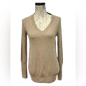 J Crew Women Beige 100% Cashmere V-Neck Pullover Sweater Long Sleeve Small